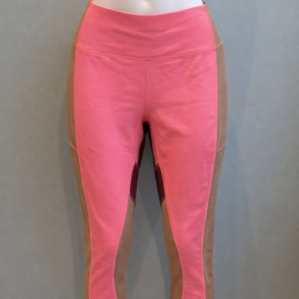 The Fabletics Motion365+ High-Waist Shine Legging in Coral Crush Neon /Bare/Moon